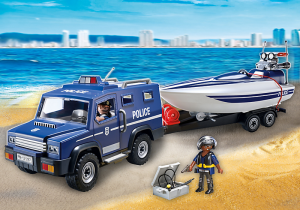 coche de policia con lancha playmobil